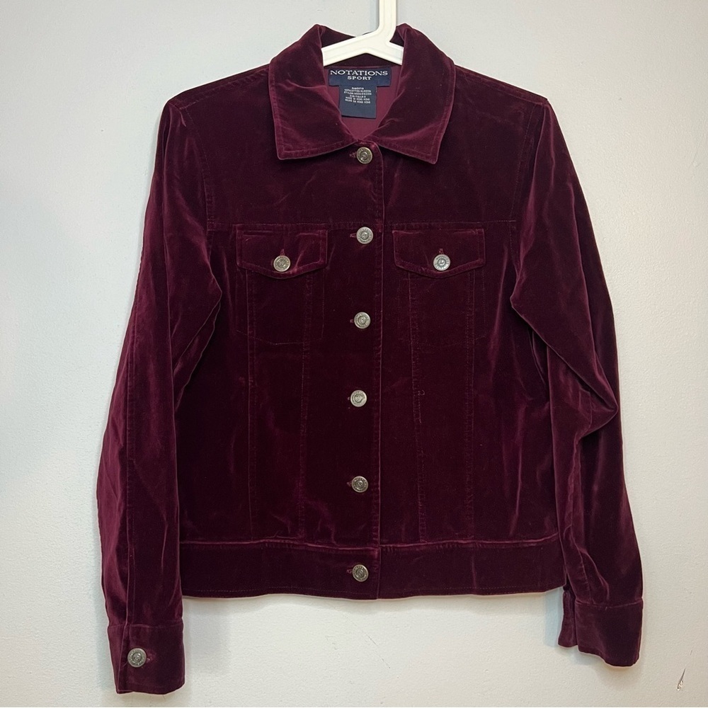 Vintage Notations Women's Cotton Velvet Felt Jacket Pockets Burgundy Size S Y2K